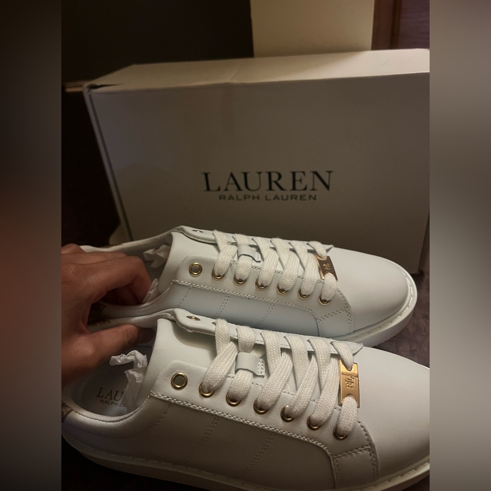 Lauren Ralph Lauren White and Gold leather Sneakers
